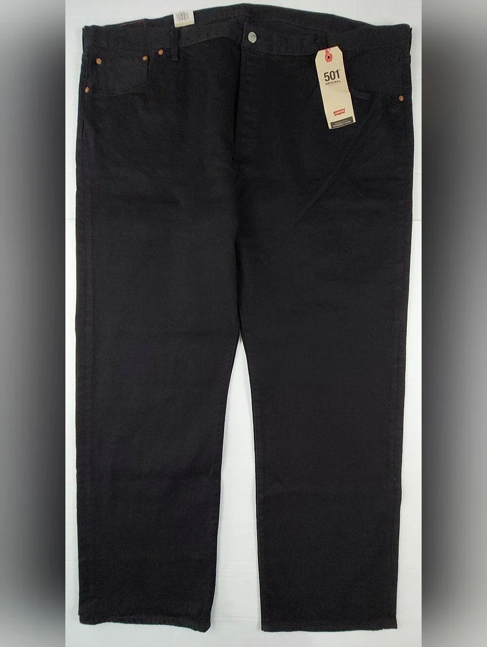 Levis Button Fly 501 Jeans Mens Size 50x34 Black Denim Stretch NWT $69.50